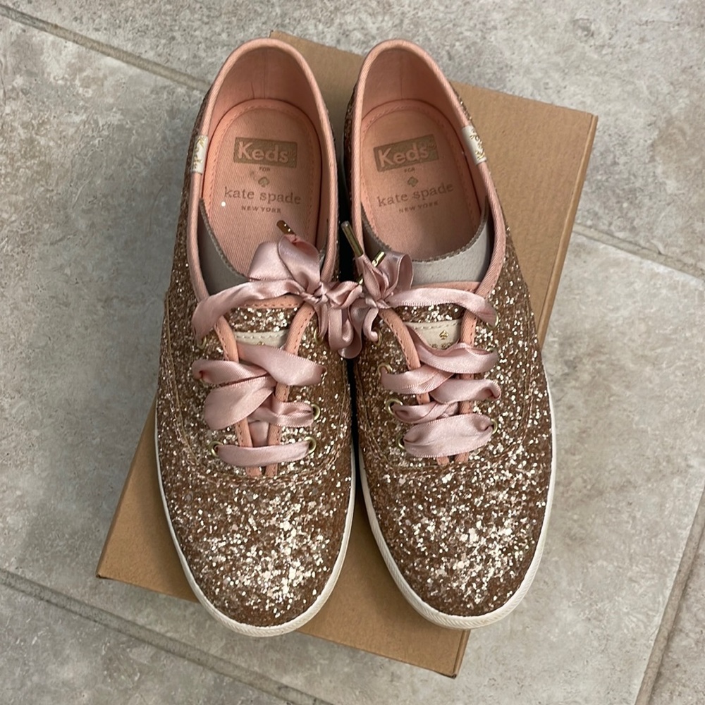 Keds for Kate Spade Rose Gold Glitter Sneakers Shoes size 6